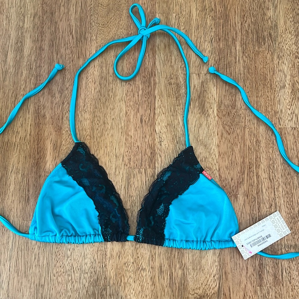 Doll Swimsuit Top, Turquoise& black lace